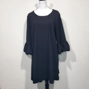 Nina Leonard Black Trapezoid Dress with 3 quarter Poet Sleves Size XL